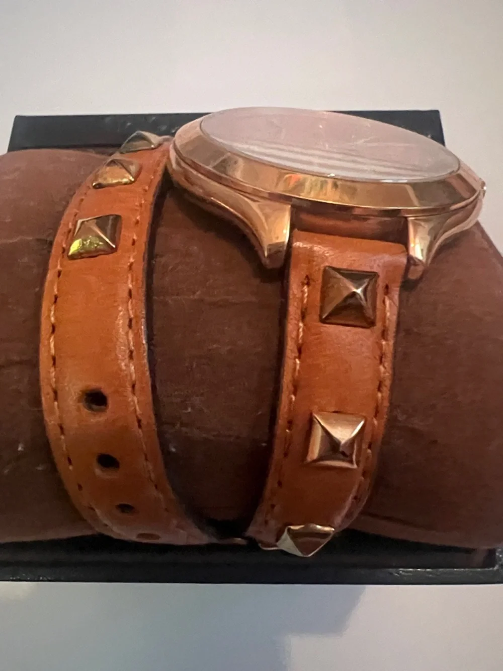 Michael Kors Rose Gold Dial with Tan Studded Wrap Strap Watch